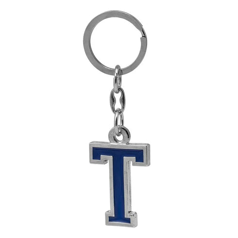 Blue T keychain with silver