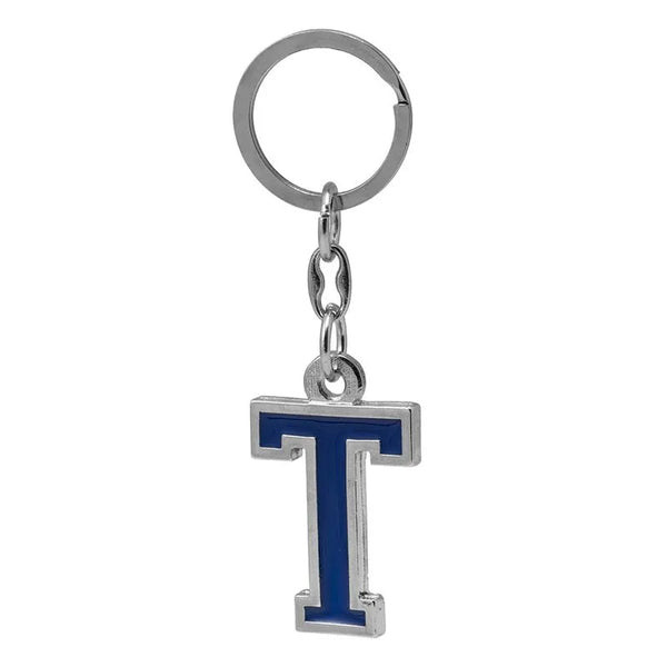 Blue T keychain with silver